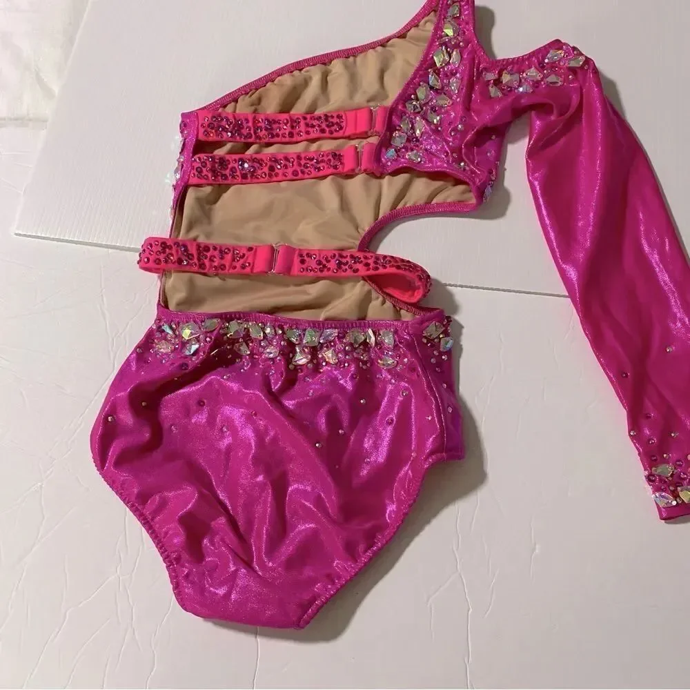 Glamour solo dance costume hot pink sassy contemporary jazz bling SA-Small adult